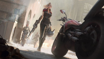 Картинка фэнтези девушки взгляд sci-fi костюм арт фантастика оружие девушка