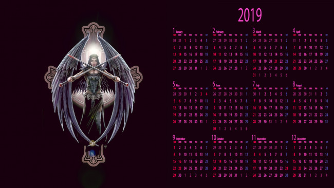 Обои картинки фото календари, фэнтези, девушка, крылья, оружие