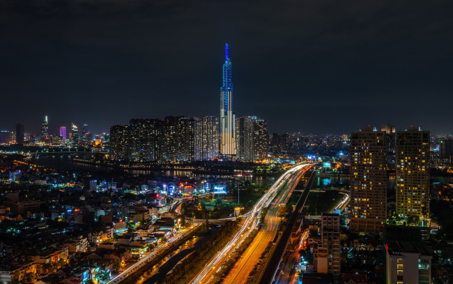 Обои картинки фото saigon, города, - огни ночного города, простор