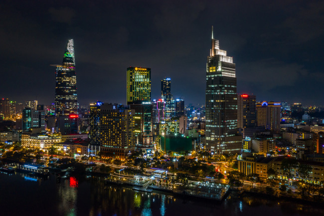 Обои картинки фото saigon, города, - огни ночного города, простор