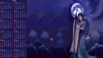 Картинка календари фэнтези луна девушка calendar 2019