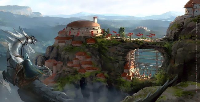 Обои картинки фото календари, фэнтези, 2019, calendar, город, дом, здание, существо