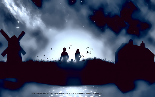 Обои картинки фото календари, фэнтези, семья, люди, здание, мельница, calendar, 2019