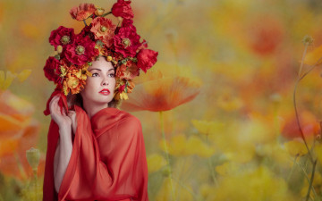 Картинка девушки -+креатив +косплей маки венок алая ткань florence rapati