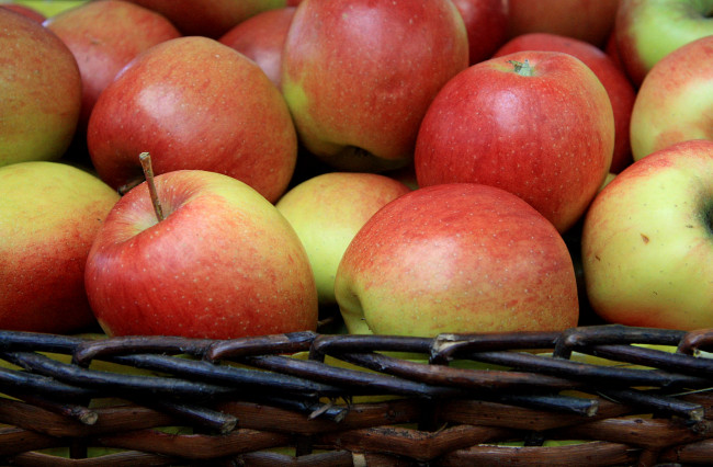 Обои картинки фото еда, Яблоки, корзина, плоды