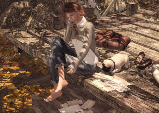 Картинка 3д графика people люди собака девушка