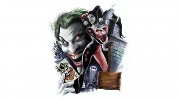 Картинка рисованные комиксы харли квинн фон art batman joker harley quinn dc comics арт бетмен джокер