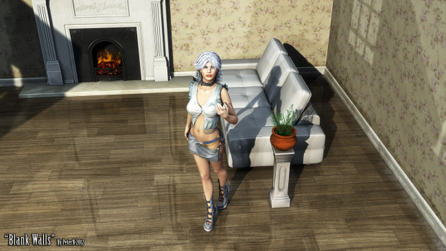 Обои картинки фото 3д, графика, people, люди, девушка, взгляд, комната, диван