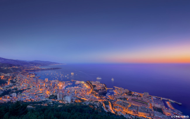 Обои картинки фото города, монте, карло, монако, monaco, панорама, ночной, город
