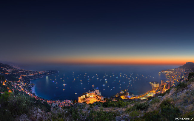 Обои картинки фото города, монте, карло, монако, monaco, панорама, ночной, город