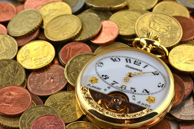 Обои картинки фото разное, золото, купюры, монеты, часы
