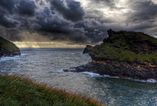 Обои картинки фото корнуолл, англия, природа, побережье, валуны, река