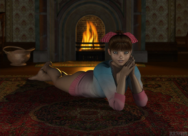 Обои картинки фото 3д, графика, people, люди, девушка, камин