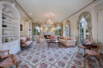 Картинка интерьер гостиная ковер люстра дизайн диван кресло