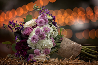 Картинка цветы букеты +композиции боке солома букет