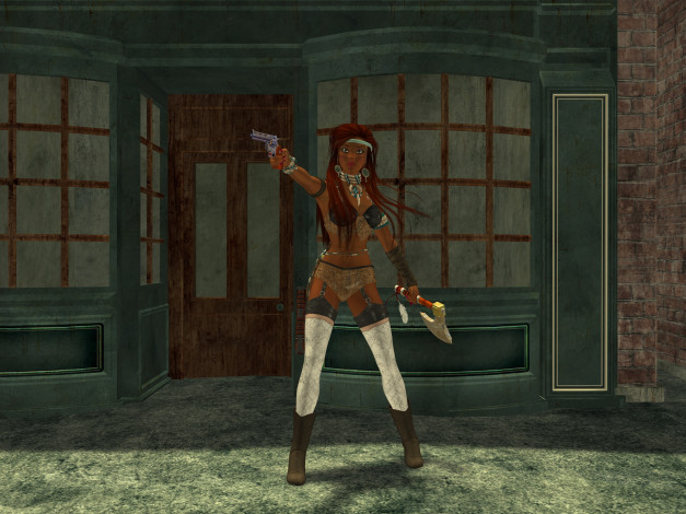 Обои картинки фото 3д графика, фантазия , fantasy, девушка, взгляд, фон, оружие