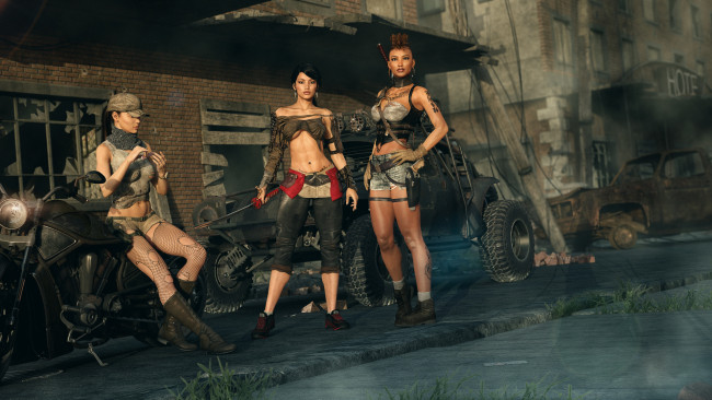 Обои картинки фото 3д графика, люди , people, девушки, взгляд, фон, автомобиль