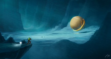 Картинка фэнтези иные+миры +иные+времена экспедиция снег горы люди линии сфера ущелье вьюга