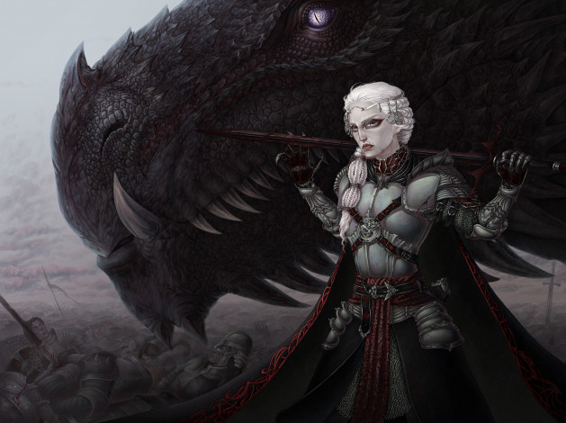 Обои картинки фото фэнтези, красавицы и чудовища, девушка, дракон