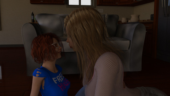 Обои картинки фото 3д графика, люди , people, девушка, взгляд, фон, мать, дочь, интерьер