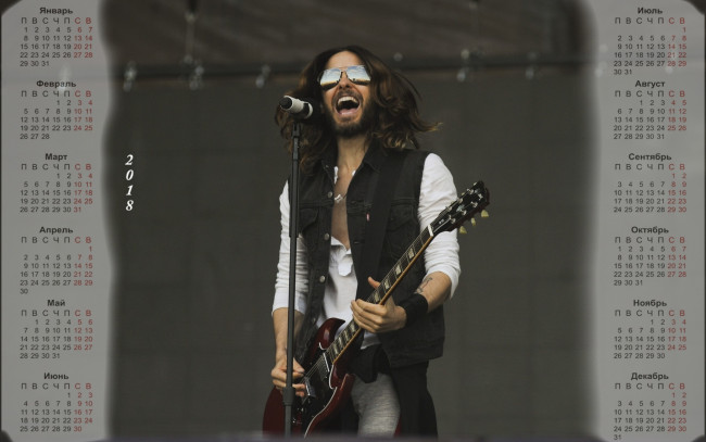 Обои картинки фото dzhared leto, календари, знаменитости, парень, певец, очки, гитара, микрофон