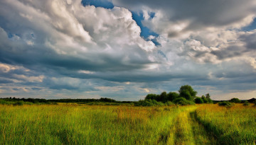 Картинка природа дороги дорога небо облака луг