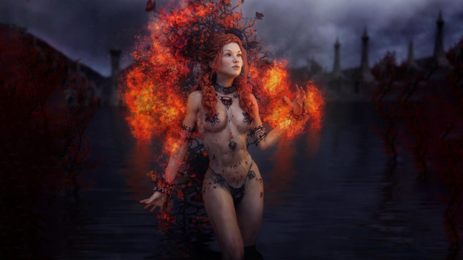 Обои картинки фото 3д графика, люди , people, красивая, девушка, магия