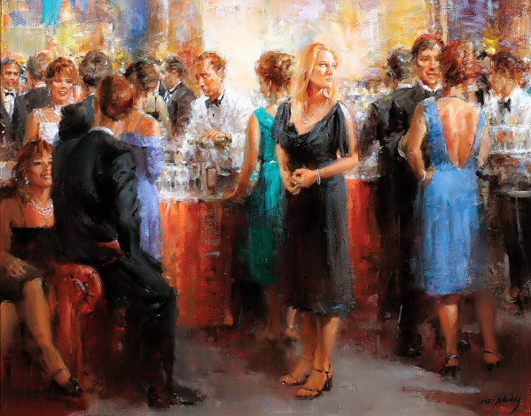 Обои картинки фото рисованное, andy thomas, люди, наряды, стол, фуршет