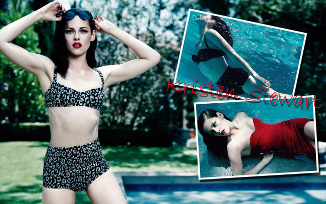 Обои картинки фото Kristen Stewart, девушки, , , в, воде, купальнике