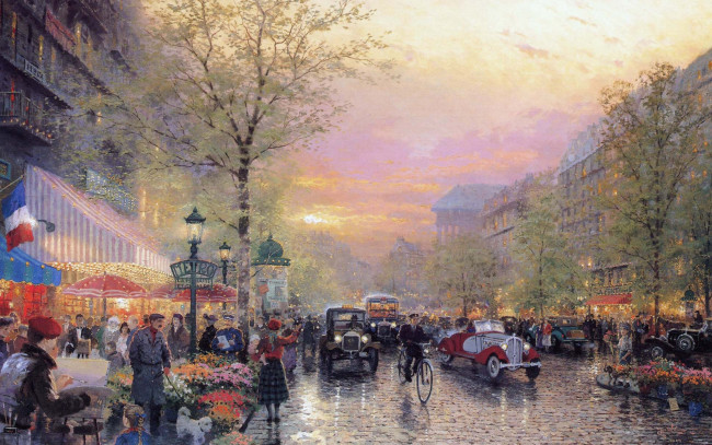 Обои картинки фото thomas, kinkade, рисованные, paris, france