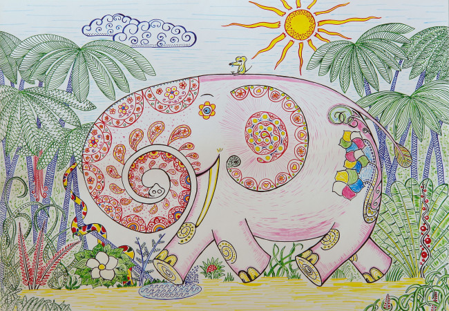 Обои картинки фото рисованные, животные, розовый, слон