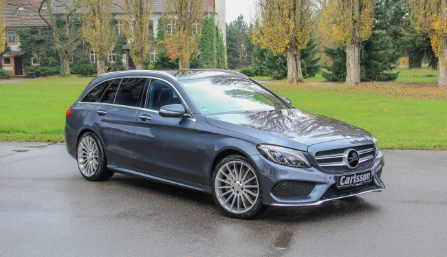 Обои картинки фото автомобили, mercedes-benz, 2014г, s205, estate, c-klasse, carlsson, line, amg, темный