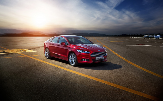 Обои картинки фото 2015 ford mondeo, автомобили, ford, ночь, mondeo, красный, металлик