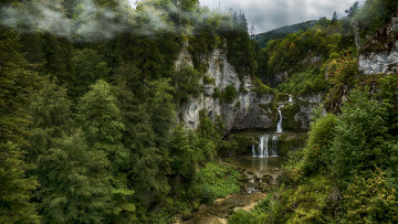 Картинка природа водопады лес река водопад