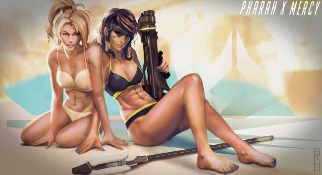 Обои картинки фото видео игры, overwatch, оружие, девушки