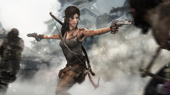 Обои картинки фото видео игры, tomb raider 2013, девушка, фон, пистолет