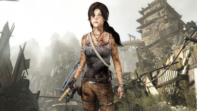 Обои картинки фото видео игры, tomb raider 2013, девушка, город, фон, взгляд