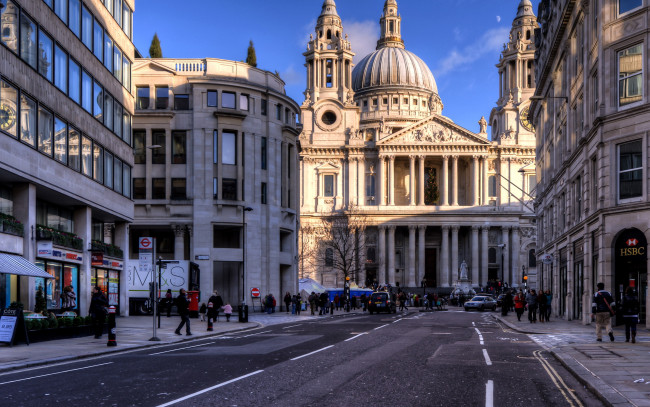 Обои картинки фото ludgate hill, st pauls cathedral, города, лондон , великобритания, st, pauls, cathedral, ludgate, hill