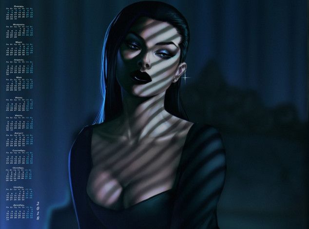 Обои картинки фото календари, рисованные,  векторная графика, макияж, взгляд, девушка, 2018