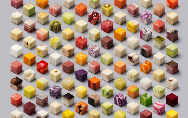 Обои картинки фото разное, текстуры, сердцевина, фрукты, еда, овощи, кубик