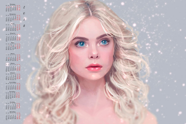 Обои картинки фото календари, рисованные,  векторная графика, лицо, взгляд, 2018, девушка