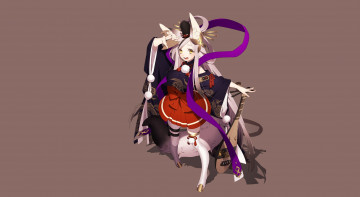 Картинка аниме животные +существа девушка взгляд фон