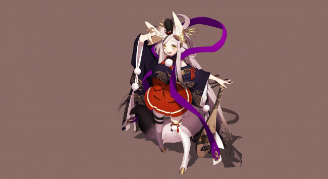 Обои картинки фото аниме, животные,  существа, девушка, взгляд, фон