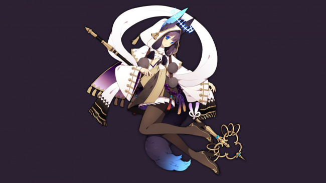 Обои картинки фото аниме, животные,  существа, фон, взгляд, девушка