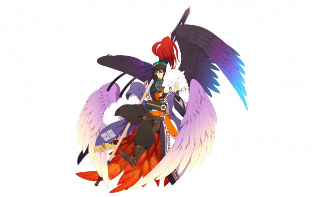 Обои картинки фото аниме, ангелы,  демоны, парень, взгляд, фон