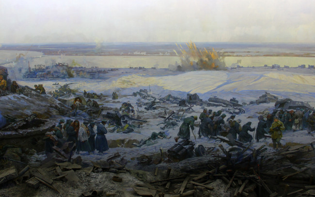 Обои картинки фото рисованное, армия, панорама, разгром, немецко-фашистских, войск, под, сталинградом, художники, студии, военных, художников, имени, м, б, грекова