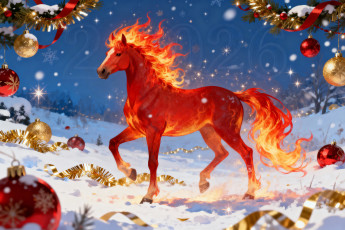 обоя праздничные, - разное , новый год, лошадь, новый, год
