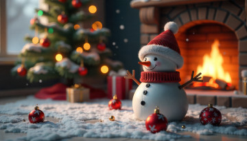 обоя праздничные, снеговики, новогодняя