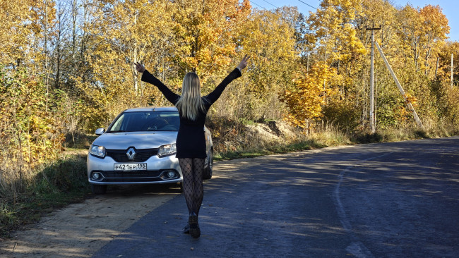 Обои картинки фото автомобили, -авто с девушками, renault, logan