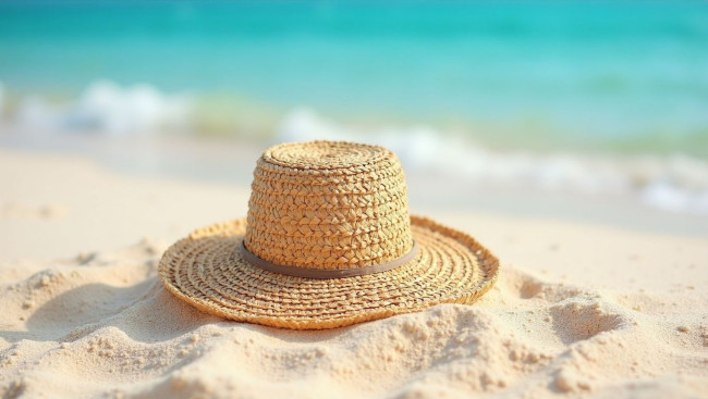 Обои картинки фото разное, одежда,  обувь,  текстиль,  экипировка, песок, шляпа, соломенная